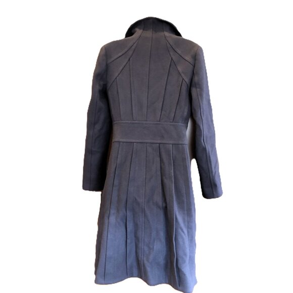 REISS Sz Small MADSION Charcoal Pleated Funnel Neck Military Trench Long Coat